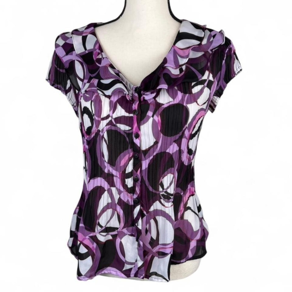 East 5th purple & black abstract print blouse Size petite Small